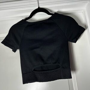 Free People Movement Black Cut It Out‎ Short Sleeve Top